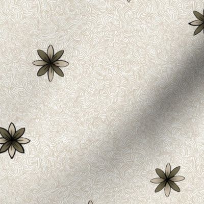 Small_Minimilist Flowers on Curvy Hatched background _ Olive Green
