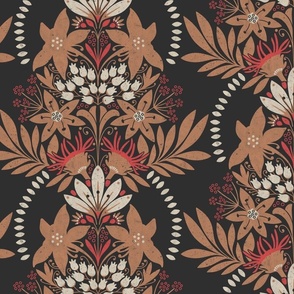 (medium) textured modern victorian art deco Floral black orange red