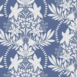 (medium) textured modern victorian art deco Floral blue white