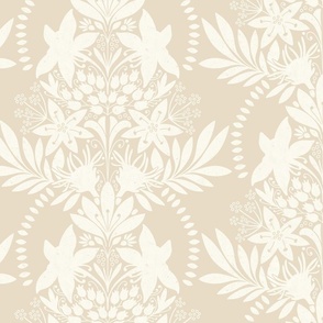 (medium) textured modern victorian art deco Floral beige white