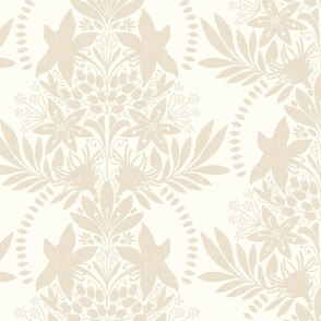 (medium) textured modern victorian art deco Floral beige white