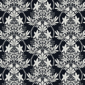 (small) textured modern victorian art deco Floral black and white