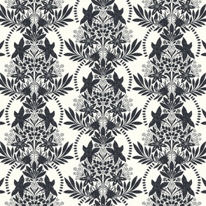 (small) textured modern victorian art deco black and white floral 
