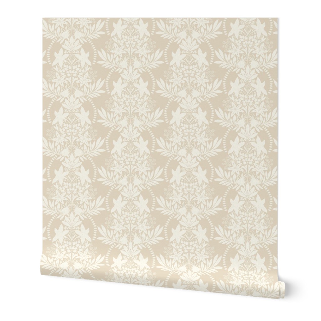 (small) textured modern victorian art deco Floral white beige neutral sand