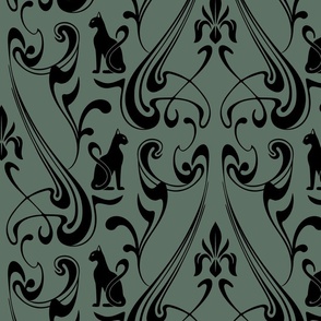 Art Nouveau - BlackCats - Sage Green