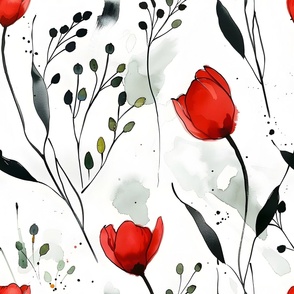 Romantic modern red watercolor poppies on white background XL