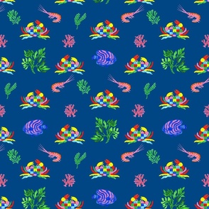 Sea life watercolor (MEDIUM) plain navy