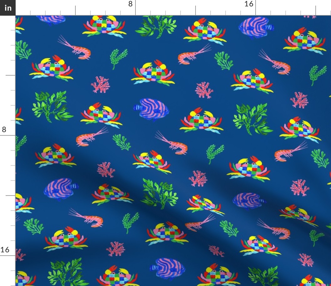 Sea life watercolor (MEDIUM) plain navy