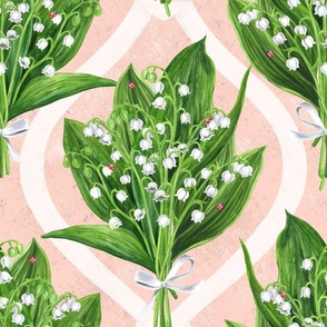 Bouquet of lilly of the valley flowers on pink