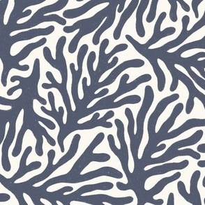 Ocean Life: Navy Blue Coral Silhouettes on Cream Background