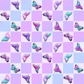 Holographic Butterflies Purple Checkerboard