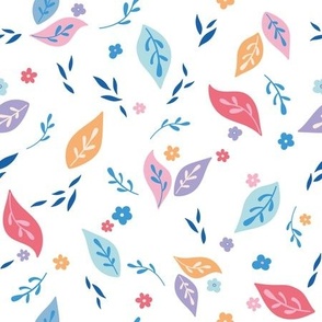 Simple Playful Colorful Leaves on White - pink yellow blue (m)