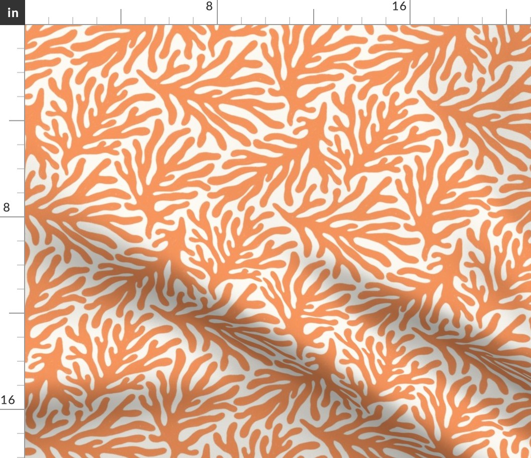 Ocean Life: Red Orange Coral Silhouettes on Cream Background