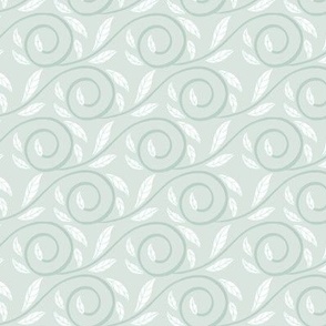 SMALL Delicate Hand-drawn Textured Pale Pastel Green and White Decorative Curliecue Leaves