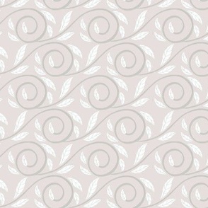 SMALL Delicate Hand-drawn Organic Pale Pastel Grey Pink and White Decorative Curliecue Leaves