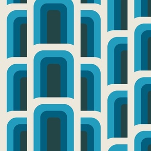 (L) Hove Pier Stripe - Abstract Retro 60s 70s Mod Geometric Arches - Blue Monochrome