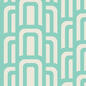 (L) Hove Pier Stripe - Abstract Retro 60s 70s Mod Geometric Arches - Aqua