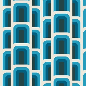 (M) Hove Pier Stripe - Abstract Retro 60s 70s Mod Geometric Arches - Blue Monochrome