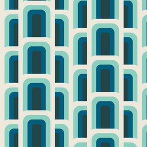 (M) Hove Pier Stripe - Abstract Retro 60s 70s Mod Geometric Arches - Blue Monochrome