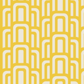 (M) Hove Pier Stripe - Abstract Retro 60s 70s Mod Geometric Arches - Yellow