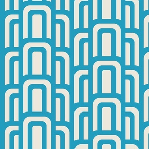 (M) Hove Pier Stripe - Abstract Retro 60s 70s Mod Geometric Arches - Blue Monochrome
