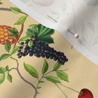 Exquisite Marie Antoinette Inspired Nostalgic Monkeys Garden & Fruit Party: Antique Chinoiserie with Grapes, Tropical Fruits, Vintage Jungle Home Decor & Wallpaper Sepia Yellow 