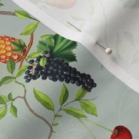 Exquisite Marie Antoinette Inspired Nostalgic Monkeys Garden & Fruit Party: Antique Chinoiserie with Grapes, Tropical Fruits, Vintage Jungle Home Decor & Wallpaper Sepia Green 