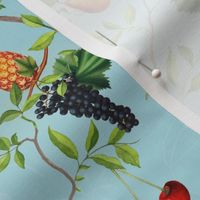 Exquisite Marie Antoinette Inspired Nostalgic Monkeys Garden & Fruit Party: Antique Chinoiserie with Grapes, Tropical Fruits, Vintage Jungle Home Decor & Wallpaper Turquoise