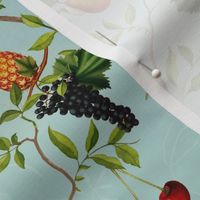 Exquisite Marie Antoinette Inspired Nostalgic Monkeys Garden & Fruit Party: Antique Chinoiserie with Grapes, Tropical Fruits, Vintage Jungle Home Decor & Wallpaper Sepia Turquoise