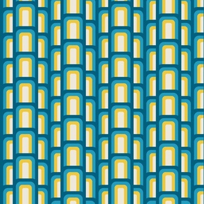 (S) Hove Pier Stripe - Abstract Retro 60s 70s Mod Geometric Arches - Blue and Yellow