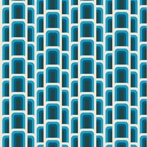 (S) Hove Pier Stripe - Abstract Retro 60s 70s Mod Geometric Arches - Blue Monochrome