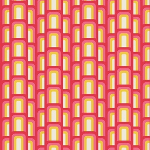 (S) Hove Pier Stripe - Abstract Retro 60s 70s Mod Geometric Arches - Red Pink and Yellow