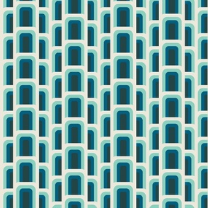 (S) Hove Pier Stripe - Abstract Retro 60s 70s Mod Geometric Arches - Blue Monochrome