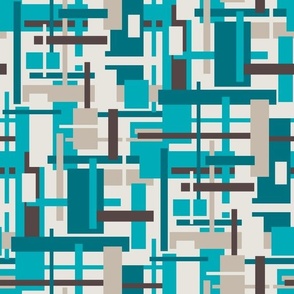 Navigating the block, a modern abstract in turquoise blue. Large scale