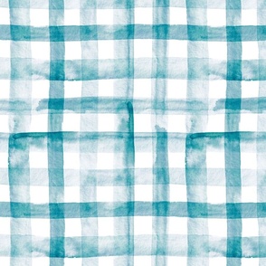 12" Watercolor plaid in teal blue