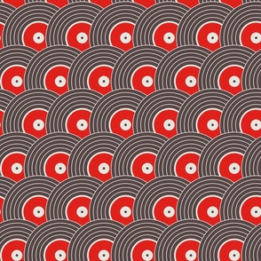 Record collection, a modern abstract in red. Small scale