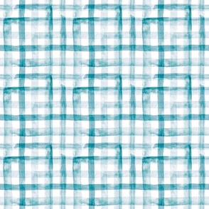 6" Watercolor plaid in teal blue