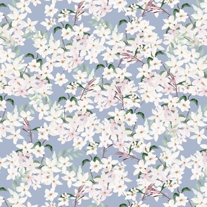 Small Scale Floral Jasmine Blooms Pattern | Boho Blue and White Flowers MK006