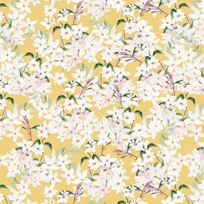 Small Scale Floral Jasmine Blooms Pattern | Boho Yellow and White Flowers MK006
