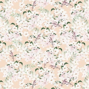 Small Scale Floral Jasmine Blooms Pattern | Boho Orange and White Flowers MK006