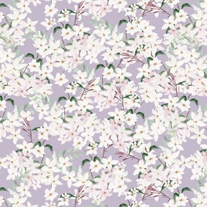 Small Scale Floral Jasmine Blooms Pattern | Boho Purple and White Flowers MK006
