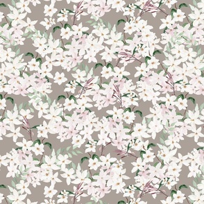 Small Scale Floral Jasmine Blooms Pattern | Boho Brown and White Flowers MK006