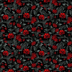 Beautiful Red Roses Pattern Black small