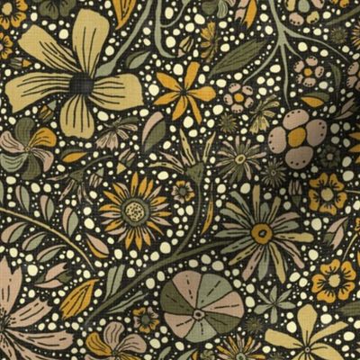 Maximalist bohemian floral pattern olive green yellow small