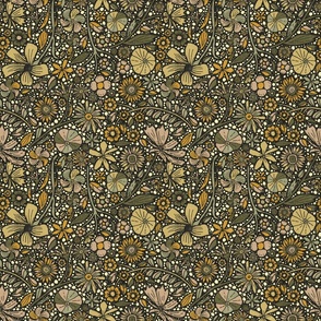 Maximalist bohemian floral pattern olive green yellow small