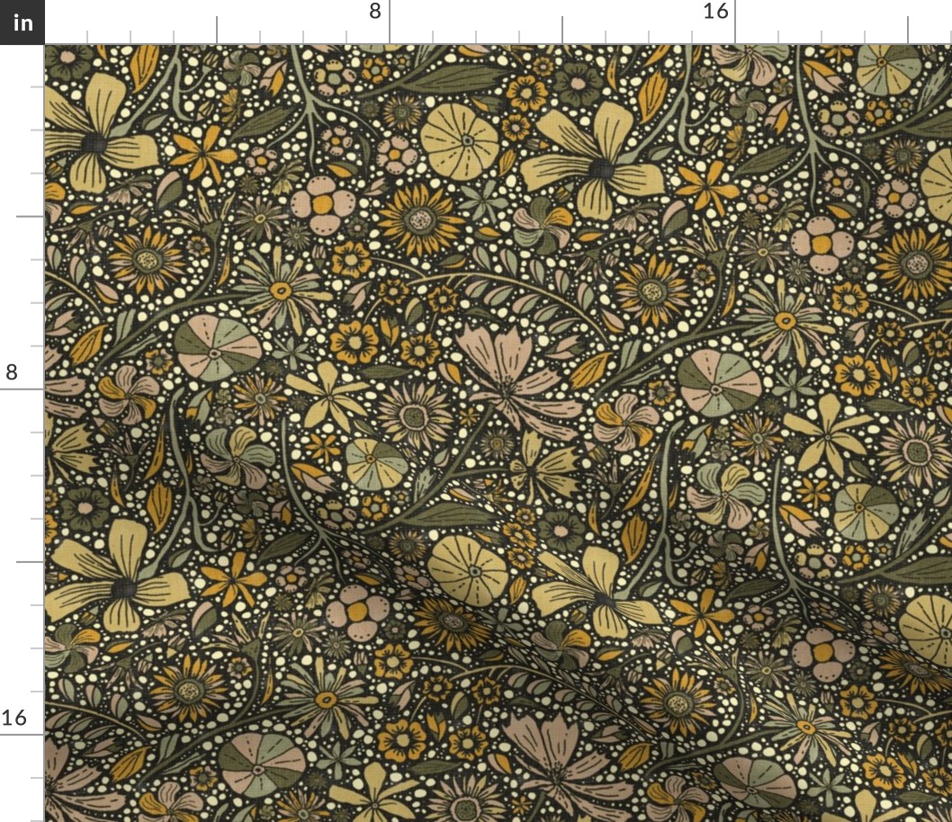 Maximalist bohemian floral pattern olive green yellow small