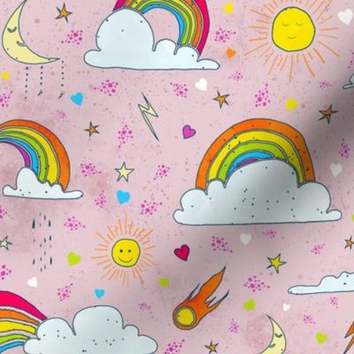Cute skies pattern for children and babies pink small