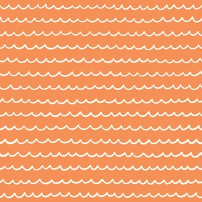 Ocean Tide: Playful Hand-Drawn Waves in Ivory White and Coral Red Background
