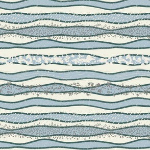 Waves Design Stripes in Cream and Blue 