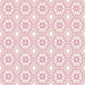 SMALL Hand-drawn Organic Textured Modern Decorative Geometric Floral Magnolia Pink and White Tile